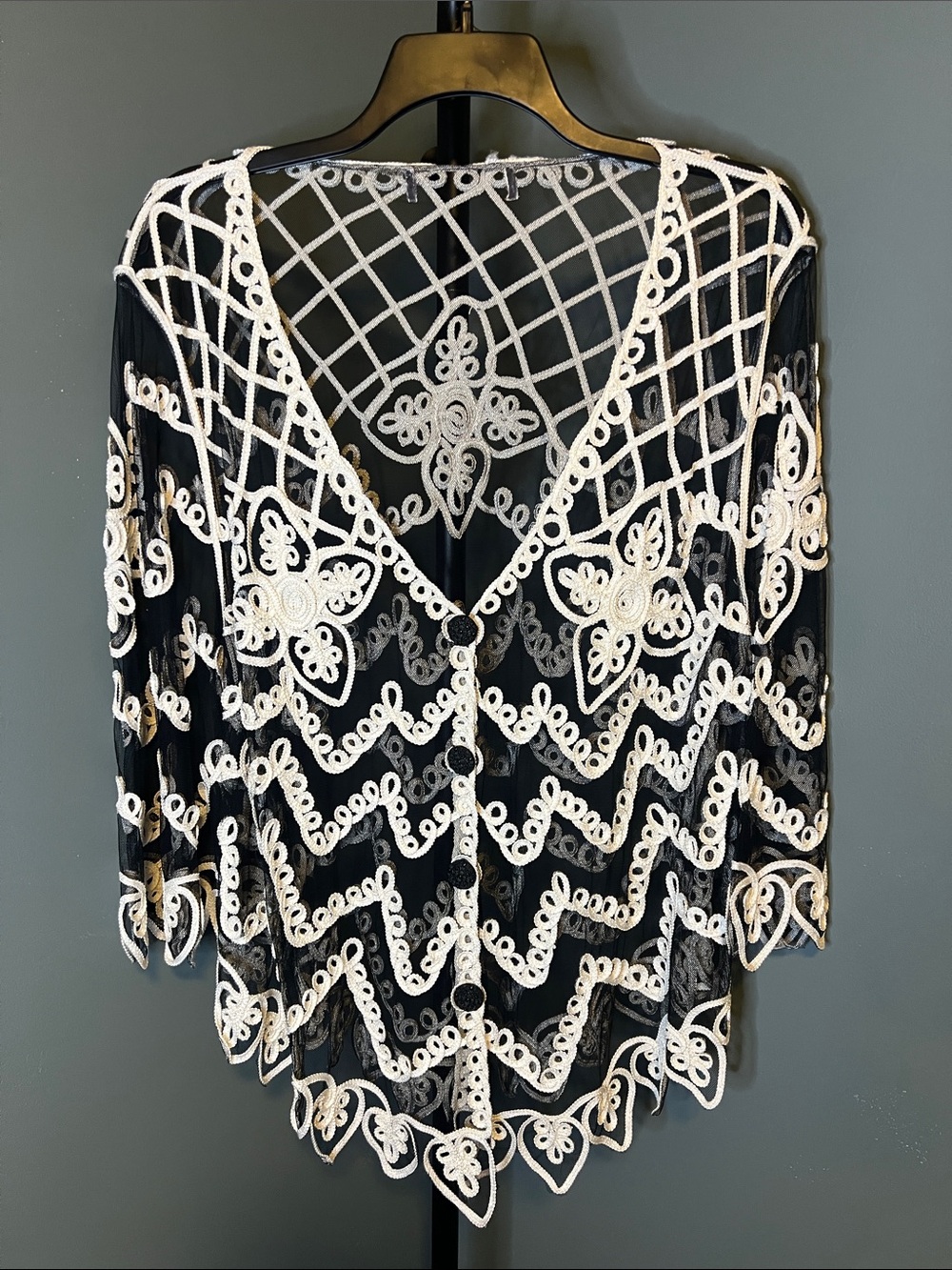 Pretty Angel Black Sheer Tunic with White Lace Appliqué